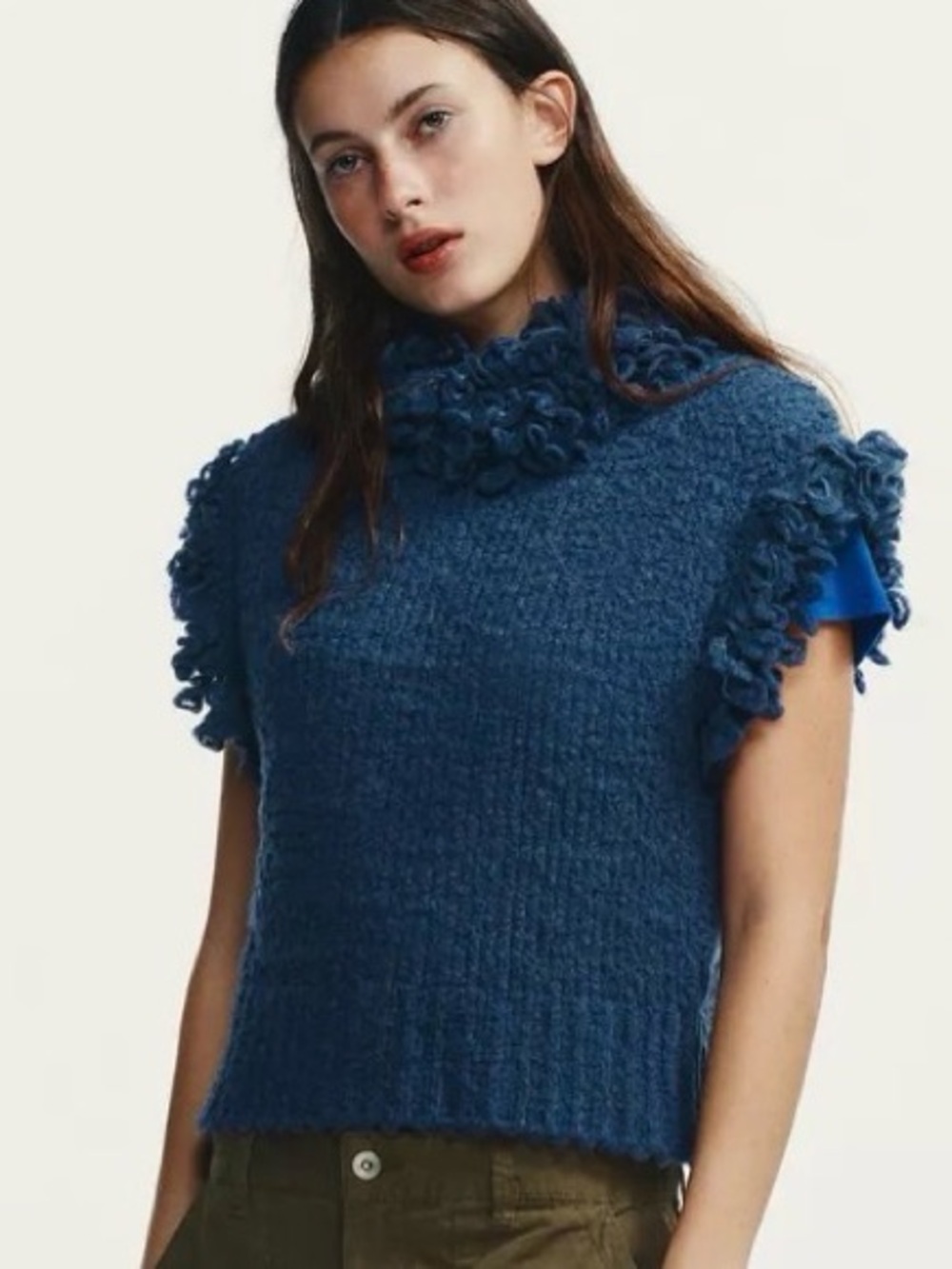 ZARA Blue fringed sweater vest size large